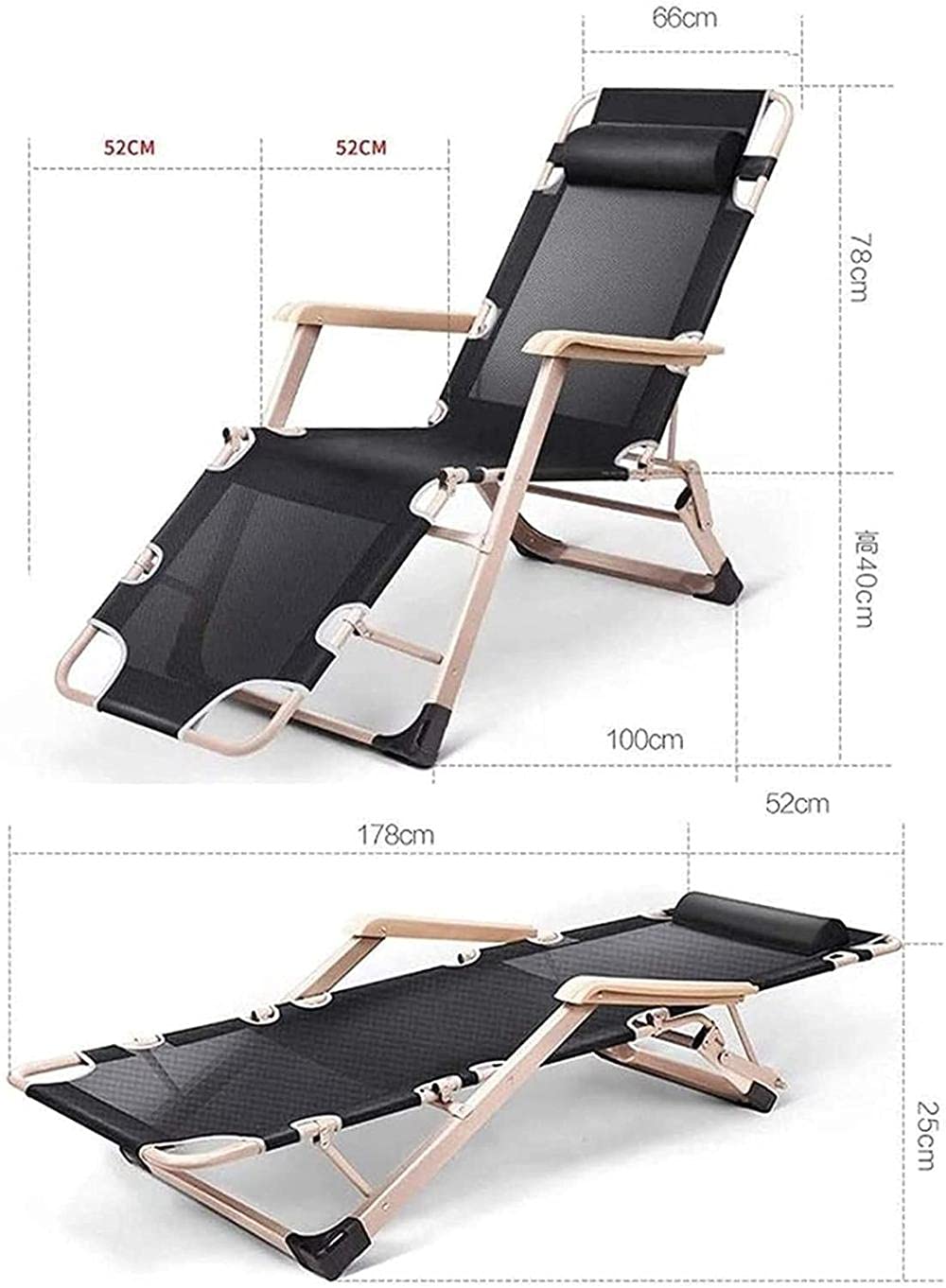 sdneNest Tumbona ligera plegable para jardín, reclinable, para exteriores, jardín, patio, playa, cama, viajes, vacaciones, camping, reclinable, color rojo