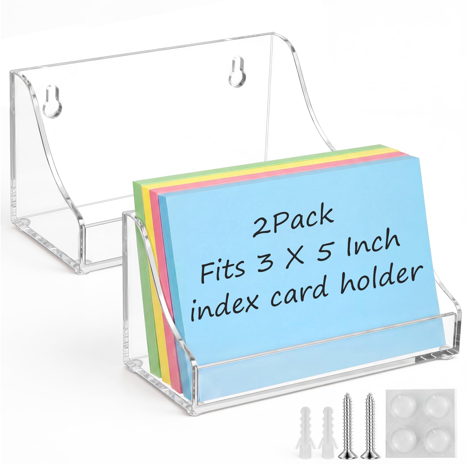 Dunzoom 2 Pack 3 x 5 Inch Acrylic Index Card Holder, 2-in-1 Desk &amp; Wall Mounted Index Card Display Stand, File Box Postcard Holder Clear Display Case for Office Business Back to School
