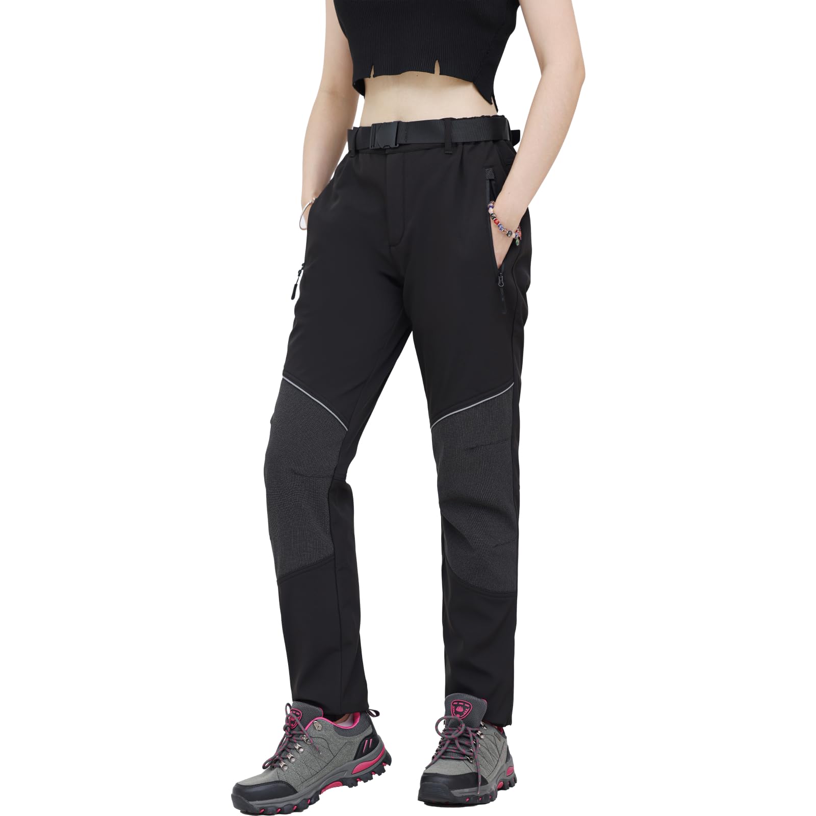 Work Idea - Pantaloni da donna per escursioni impegnative, in materiale impermeabile, taglio elastico, calore invernale, cerniere a contrasto e molto altro ancora