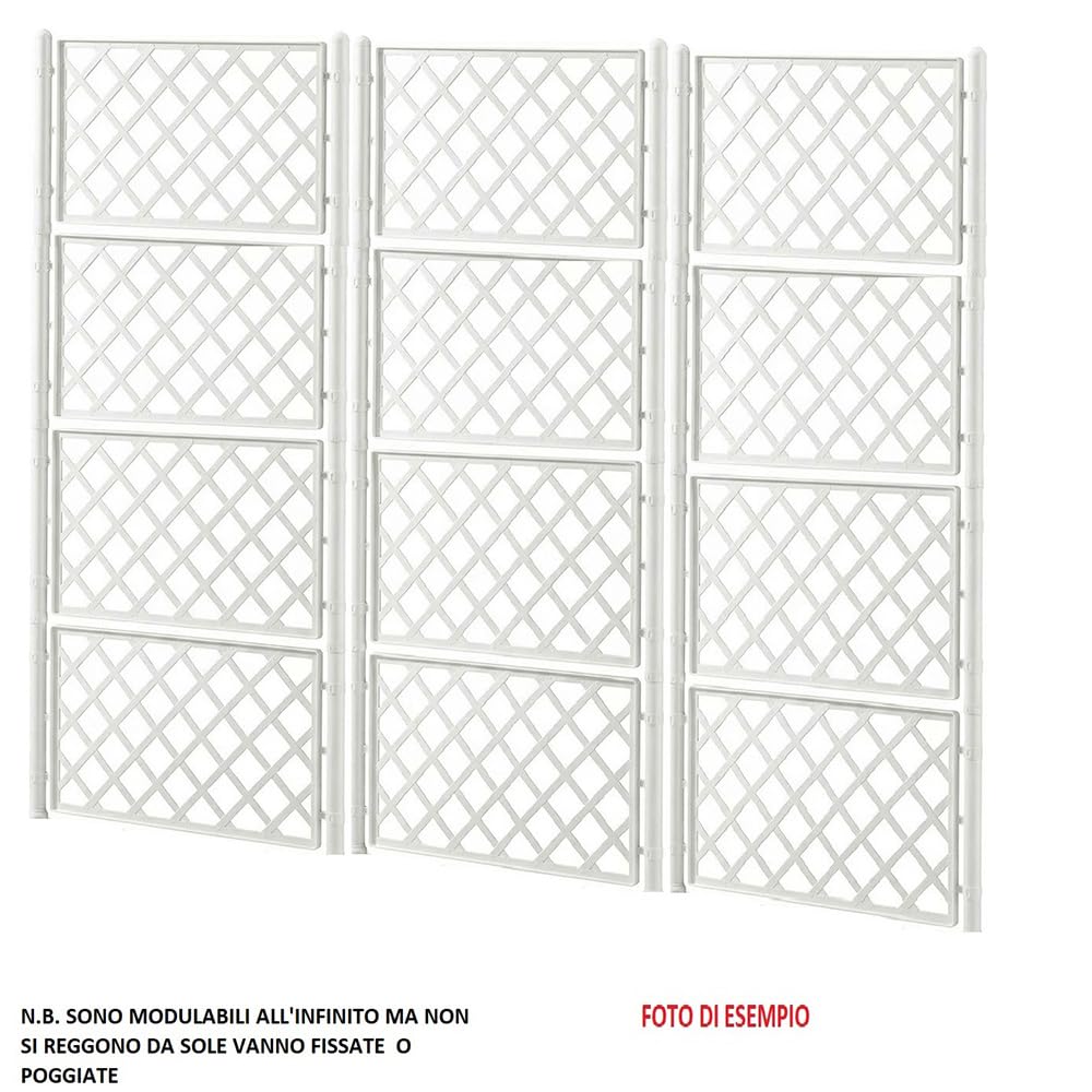 Spalliera BIANCA per Piante Rampicanti Grigliato in Plastica ALTA CM 208 X 100 Modulare con Giunti e Tappi Supporto separe' Traliccio rete Divisorio Grigliato per Giardino e Balcone Made in Italy