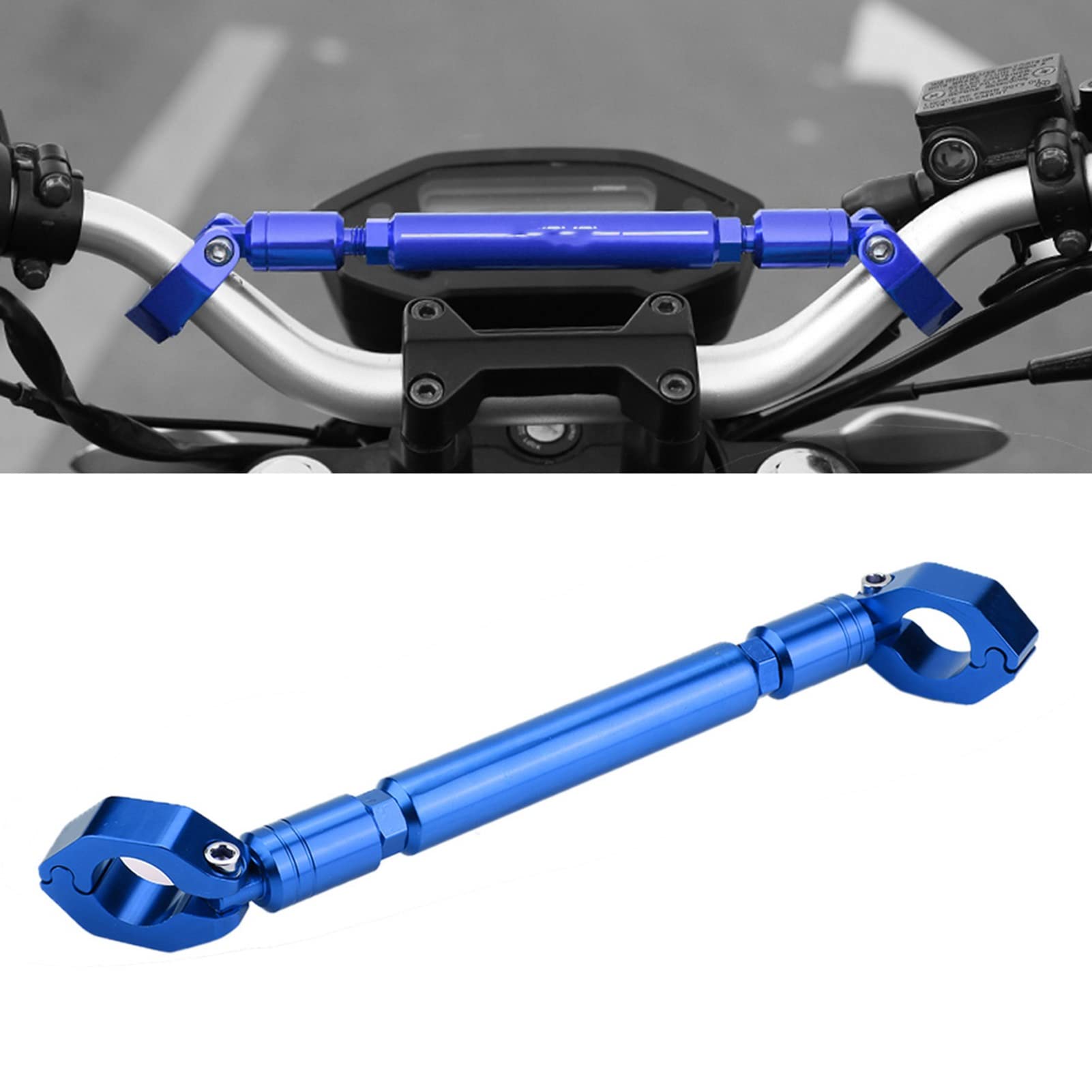 Aramox Barre d'équilibre de moto, barre transversale universelle en alliage d'aluminium de 22 mm, guidon de moto, renfort d'accessoires de levier (bleu)