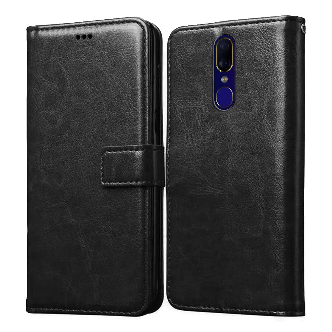 Casotec Flip Cover for Oppo F11 | Premium Leather Finish | Inbuilt Pockets & Stand | Flip Case for Oppo F11 (Black)