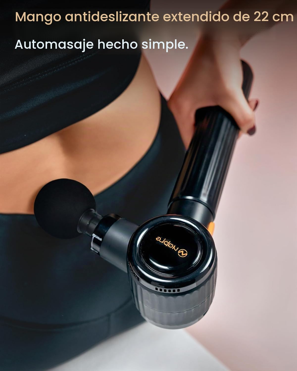 Pistola de Masaje Muscular,Napre Pistola Masaje Muscular con Mango Largo y 3 ángulos Ajustables,Massage Gun Pistola Masajeadora,6 Cabezales y Pantalla LED,Masajeador Muscular Cervical y Espalda,Negro