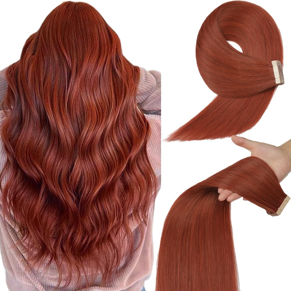Tape in Hair Extensions Human Hair Copper 22 Inch 40pcs 100% Remy Human Hair for Women Invisible Seamless Invisible Tape in Hair Extensions(350#, 22
