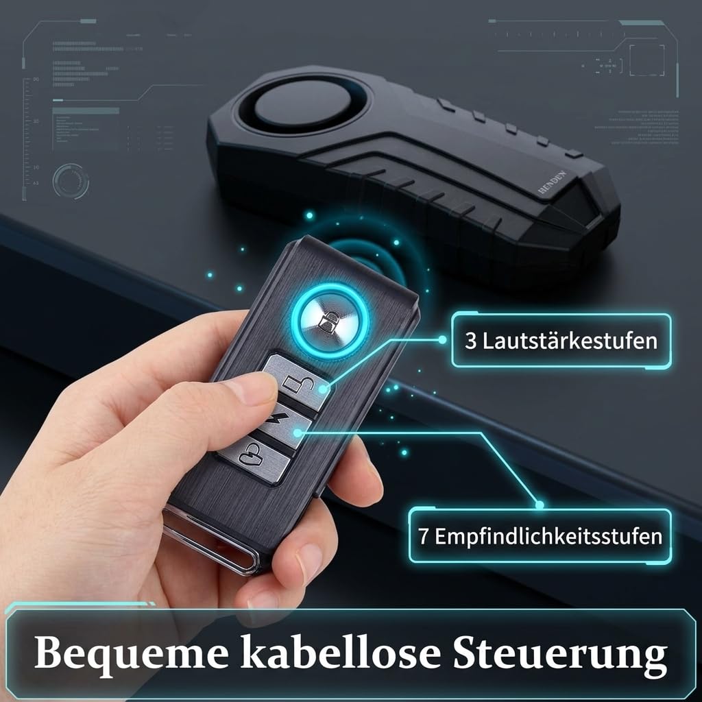 Alarme de vélo étanche avec télécommande, Alarme Anti-vol de Porte de vélo/vélo électrique, 113 DB puissante, sensibilité réglable, Accessoires de Scooter, capteurs de Vibrations