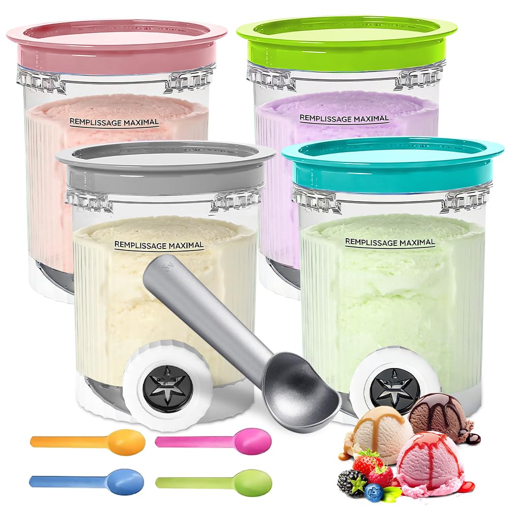 4 Stück Ninja Swirl Creami Behälter, SGZIOO 480 ml Behälter für Ninja Swirl Creami Kompatibel mit NC701, NC700 Serie, Spülmaschinenfest, BPA-frei