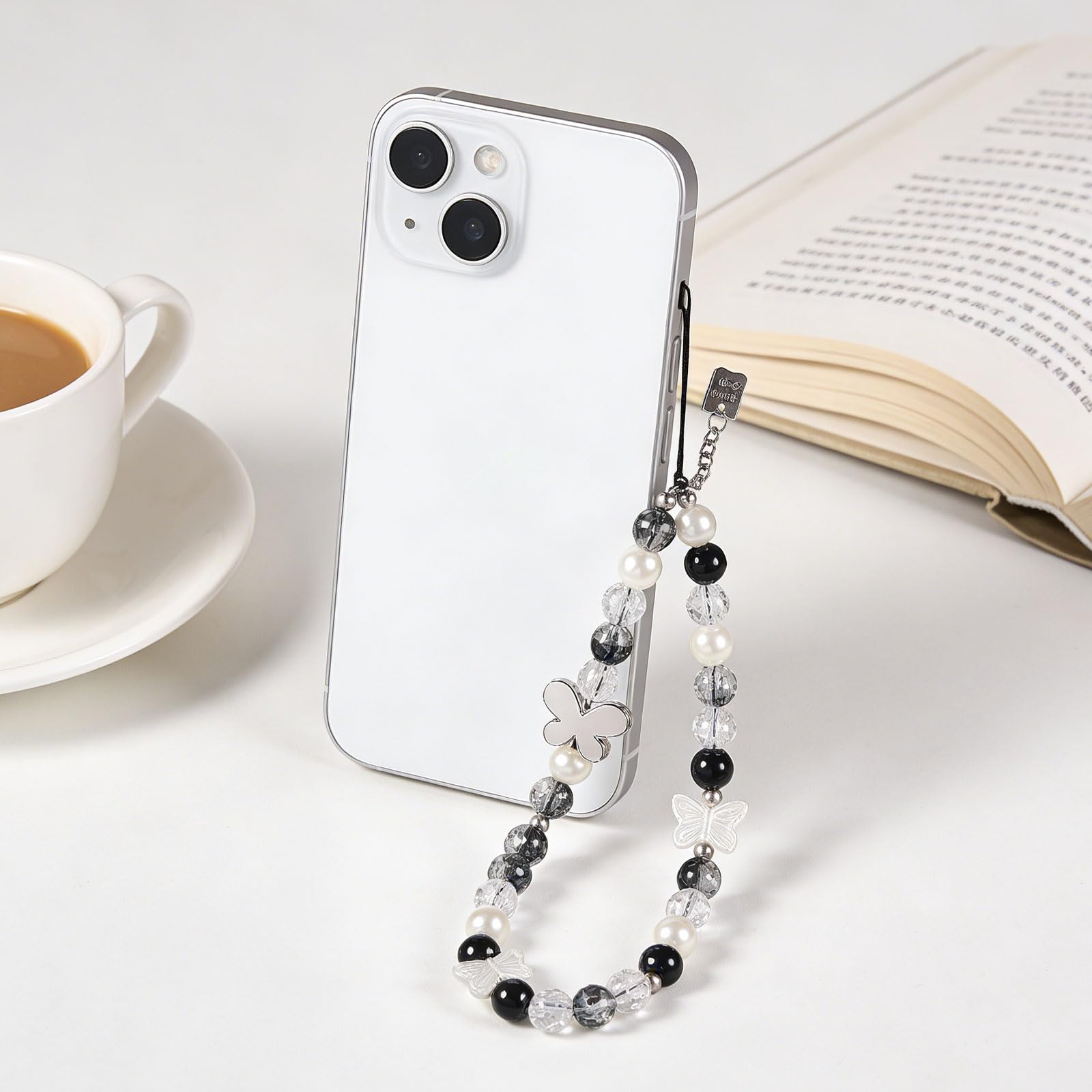 Perlen-Handykette Kurz mit Schleife - Bracelet de téléphone perlé avec nœud Papillon pour Smartphone