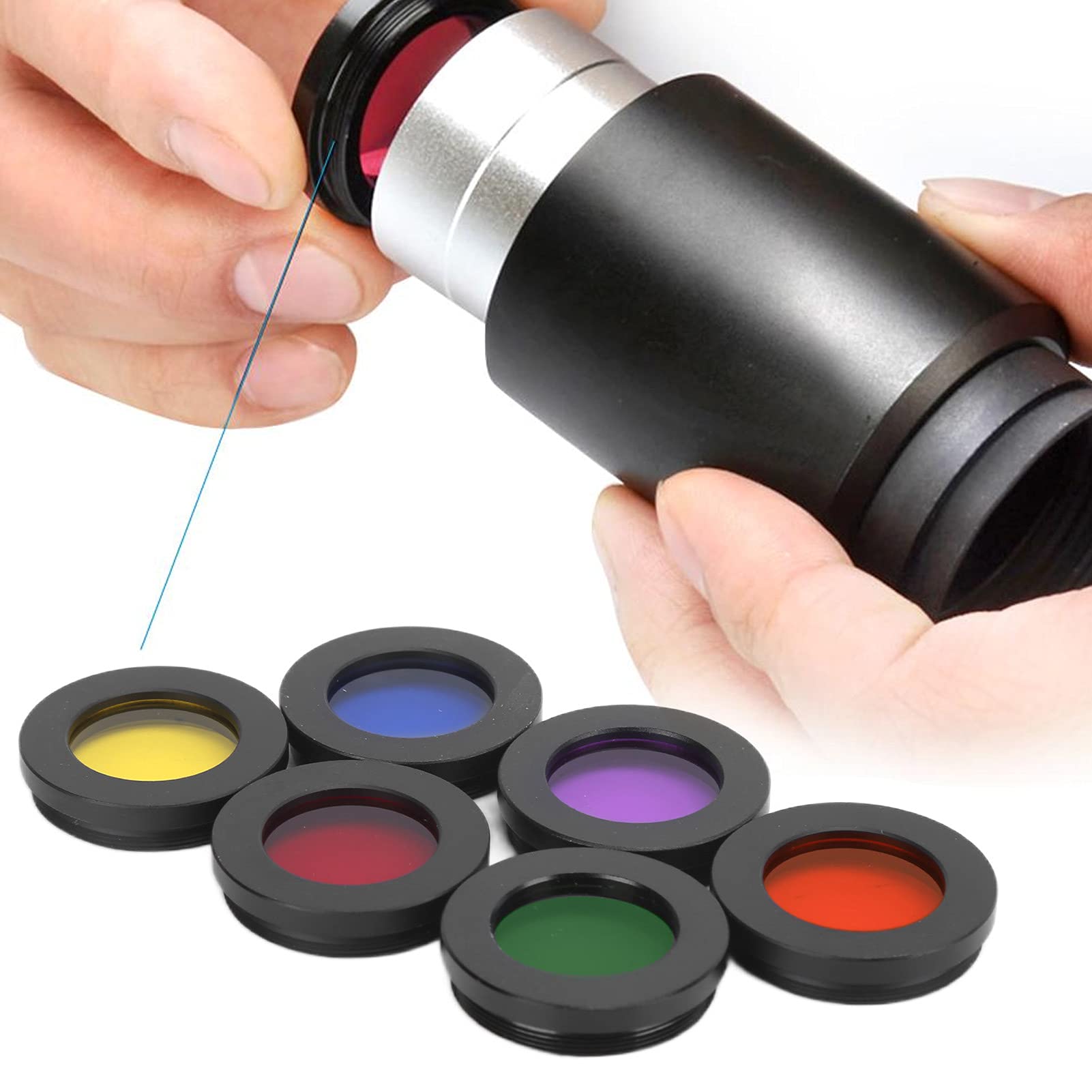 Topiky 6-in-1 Astronomisches Teleskop-Okular-Filter-Set, 1,25 Zoll/31,7 Mm Okularlinse Planeten und Nebelfilter, Gelb/Orange/Rot/Grün/Blau/Lila