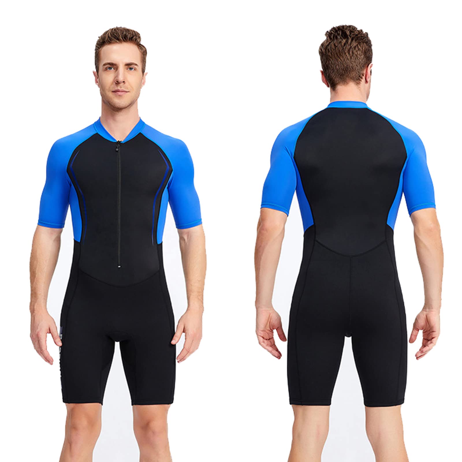 1.5mm Muta Uomo Donna Zip Frontale Termico Neoprene Muta Sub Ultra Stretch Protezione UV Wetsuit per Snorkeling, Nuoto e Sport Acquatici,Men Blue,M