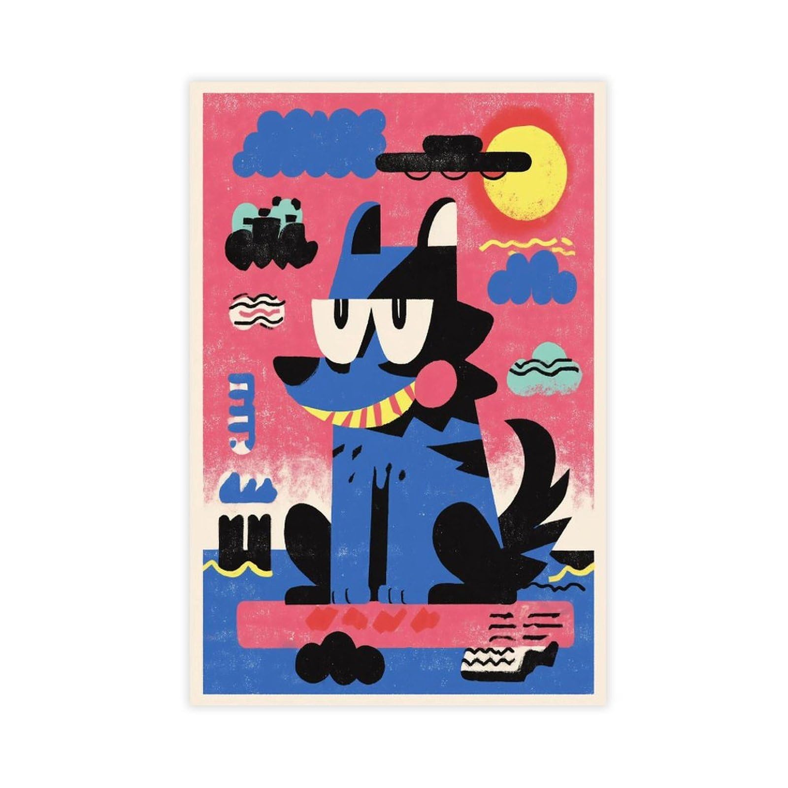 Ywtjax Unframe-Style Cartoon Wolf Poster Canvas Poster For Dorm Room Decor Gift