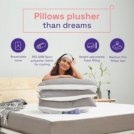 Wakefit Hollow Fiber Sleeping Pillow | Height Adjustable | Soft & Fluffy Comfort | White & Grey | 27 x 16 Inch | Set of 2 |Free Extra Fiber for Custom Comfort (300 Grams) - Image 9
