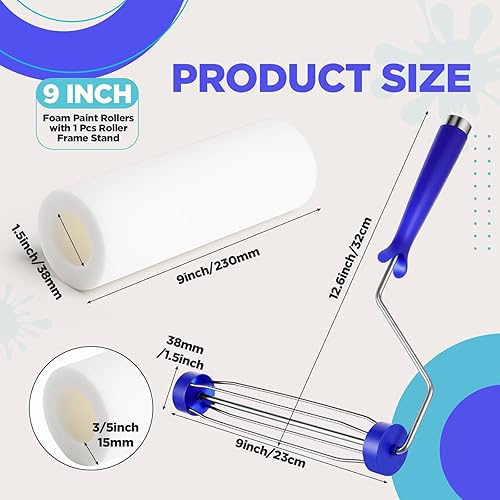 Miniatura 2 de Leumoi 4 rodillos de pintura de espuma de 9 pulgadas con kit de marco de rodillo, cubiertas de rodillo de pintura de espuma de alta densidad para