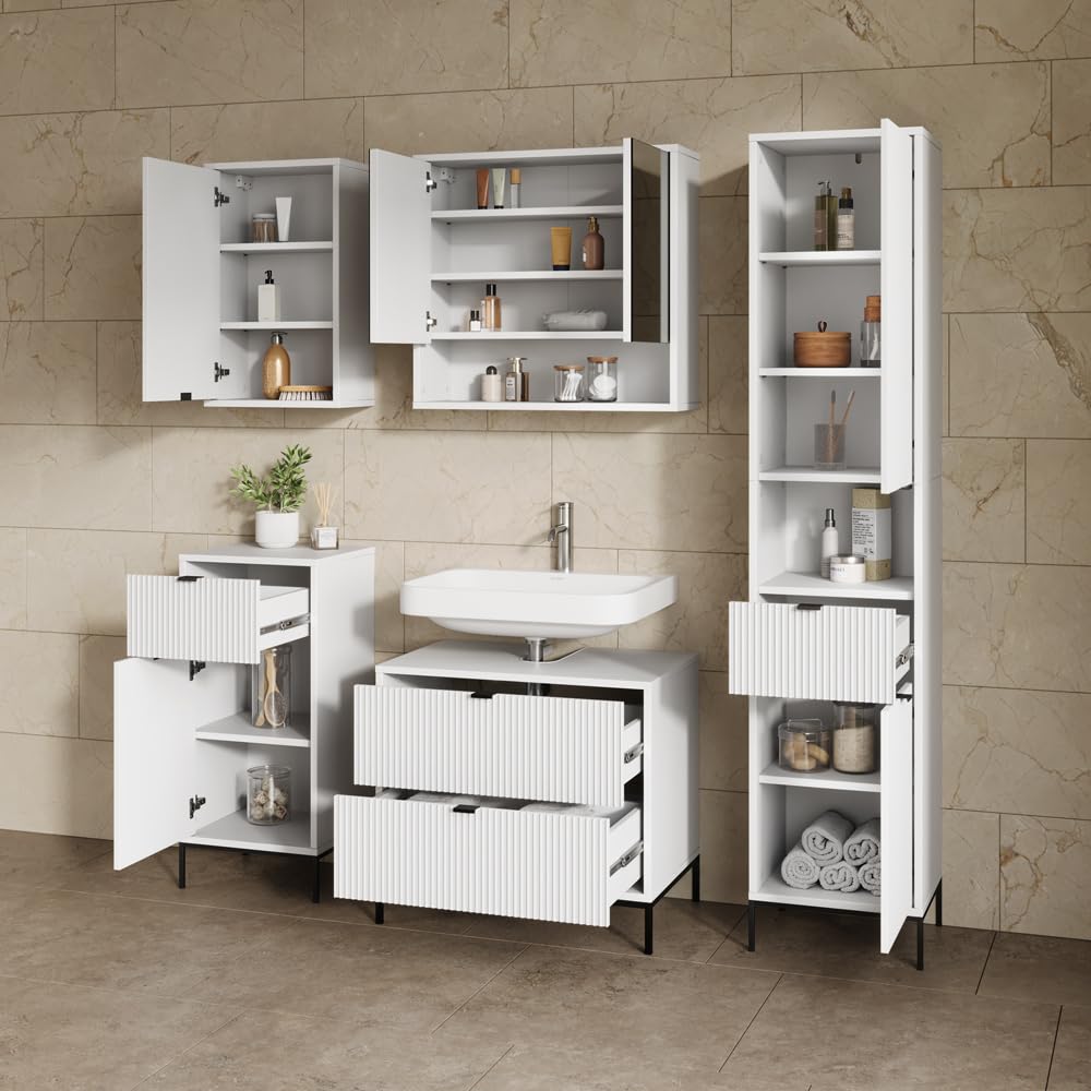 Livinity Meuble sous Vasque Simple Aterno, Blanc, 70x63cm avec 2 tiroirs coulissants