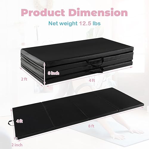 Miniatura 7 de Giantex Colchoneta de gimnasia de 8 x 4 x 2 pulgadas, tapete plegable con asas de transporte, funda de piel sintética desmontable para yoga,