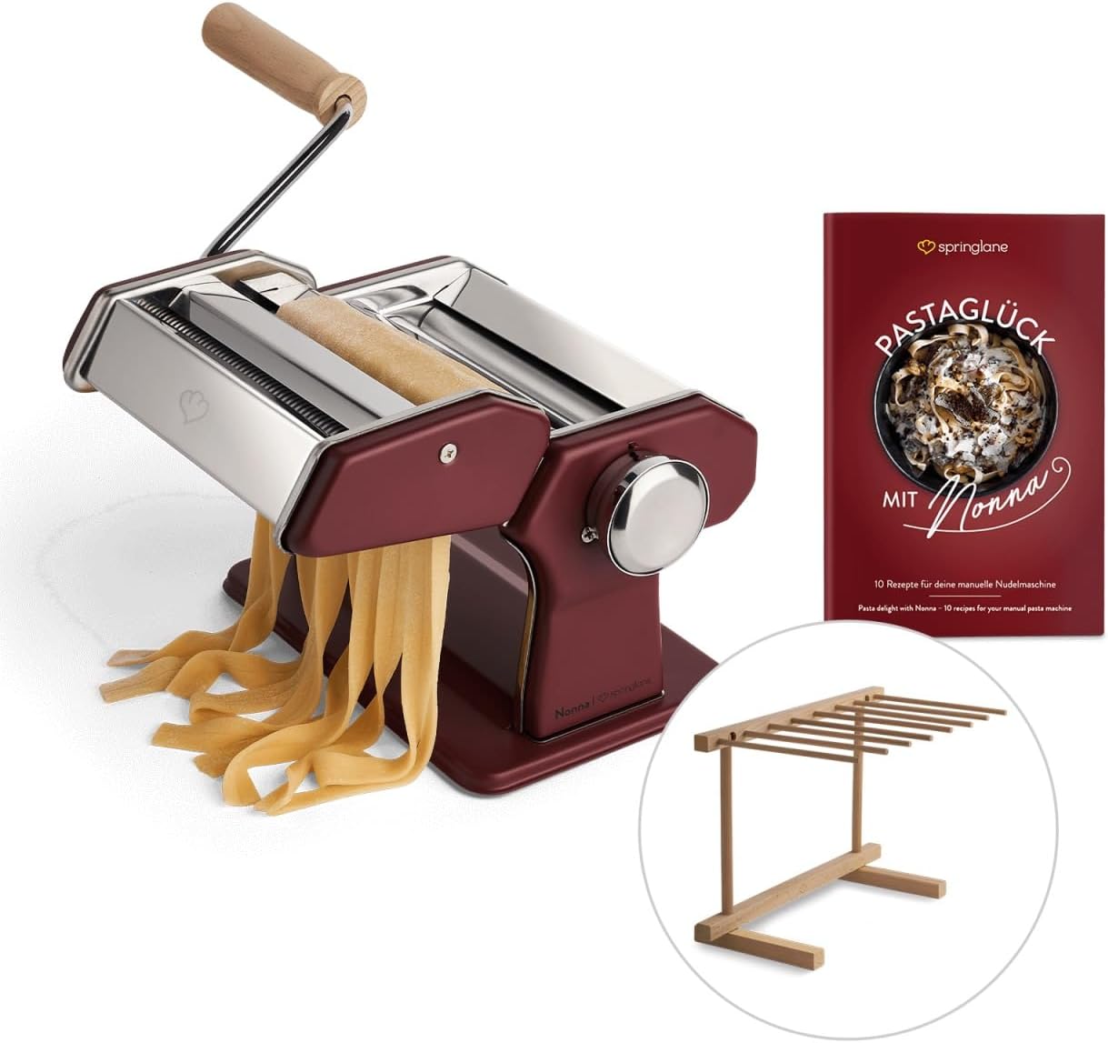 SPRINGLANE NINA Automatische pastamachine, geïntegreerde weegschaal, zelfgemaakte pastamachine, 180 W, tot 600 g meel, 7 vormschijven, 40-60 omwentelingen/minuut