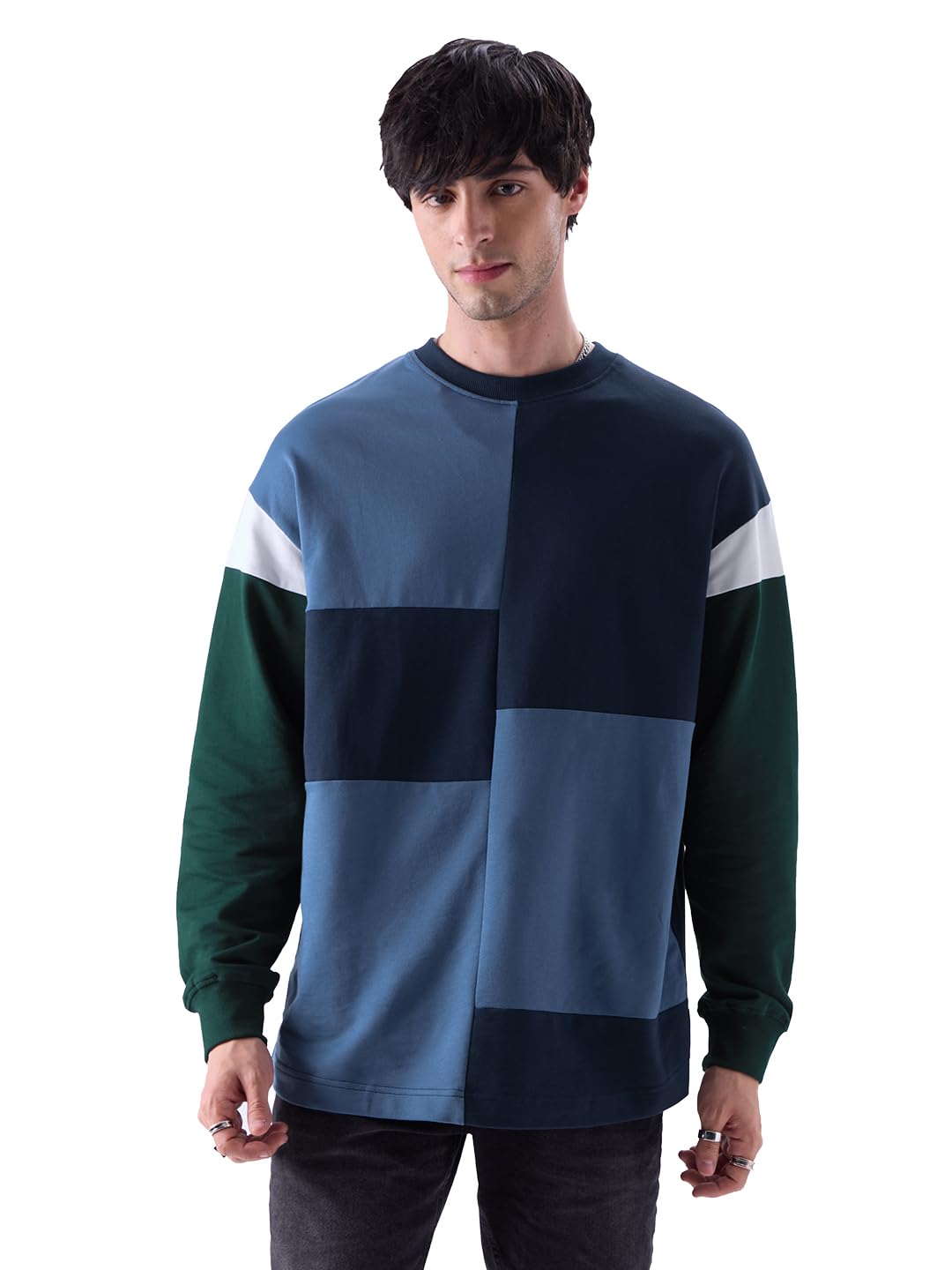 The Souled StoreOfficial TSS Originals: Mosaic Blue Oversized Full Sleeve T-Shirts