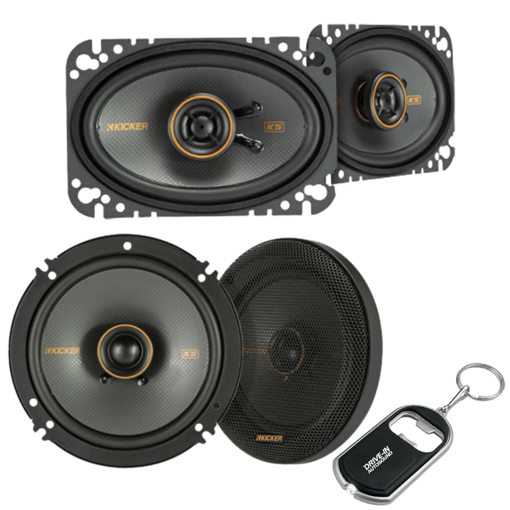 KICKER KS-Series 51KSC4604 4x6 Coaxial Speakers and 51KSC6504 6.5" Coaxial Speakers - High Power Handling, Polypropylene Woofer, Tough Rubber