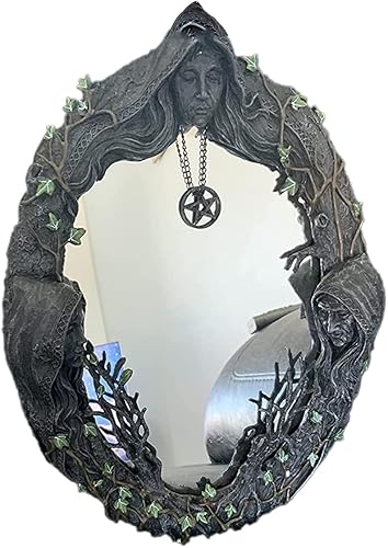 fenlan Espejo de pared de diosa triple luna con espejo colgante retro puntiagudo