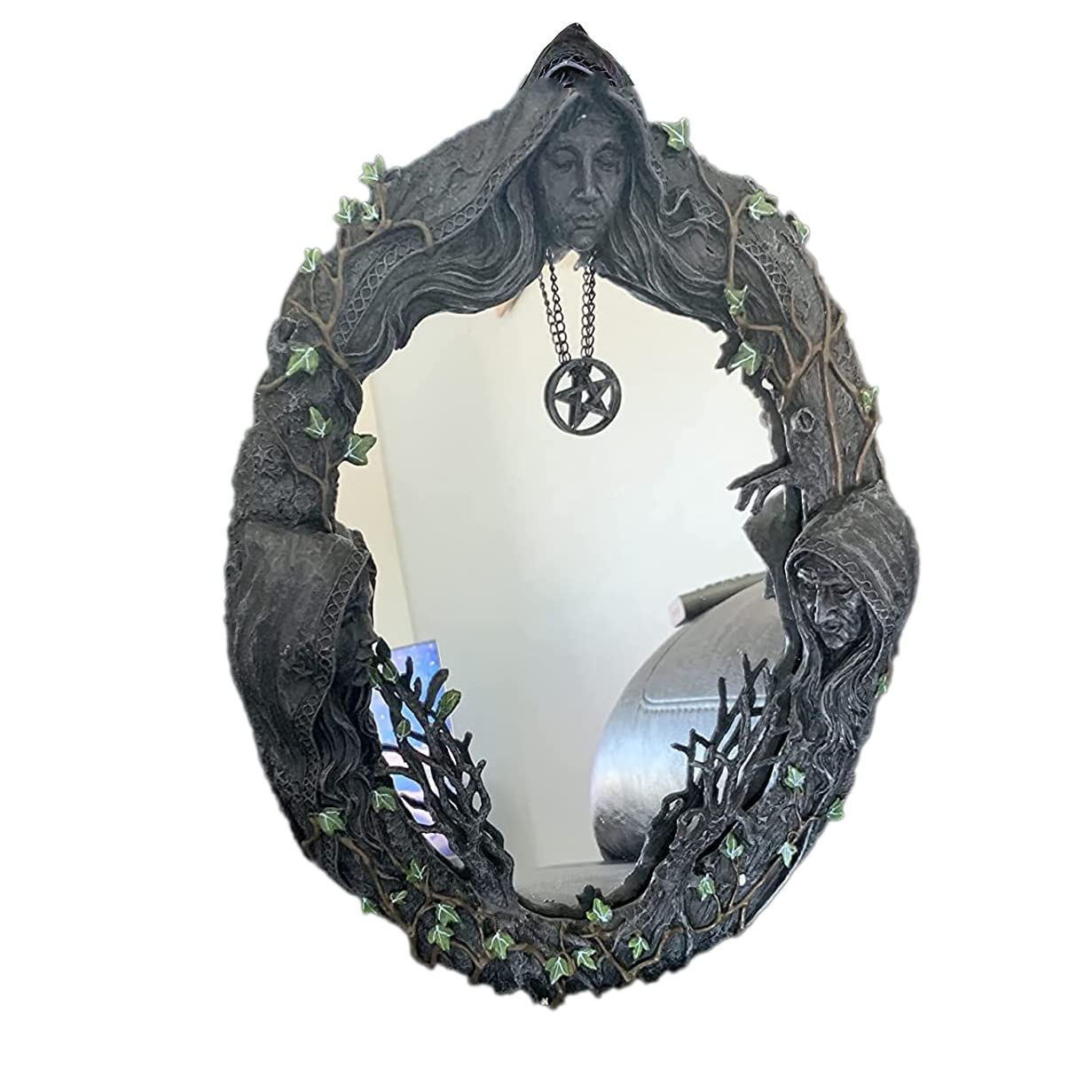 fenlan Triple Moon Goddess Wall Mirror Wall-Mounted Mirror with -Pointed Retro Mirror