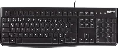 Logitech K120 Kabelgebundene Tastatur für Windows, USB Plug & Play, Volle Größe, Spritzwassergeschützt, Gekrümmte Leertaste, Kompatibel mit PC, Laptop, Deutsches QWERTZ-Layout – Schwarz
