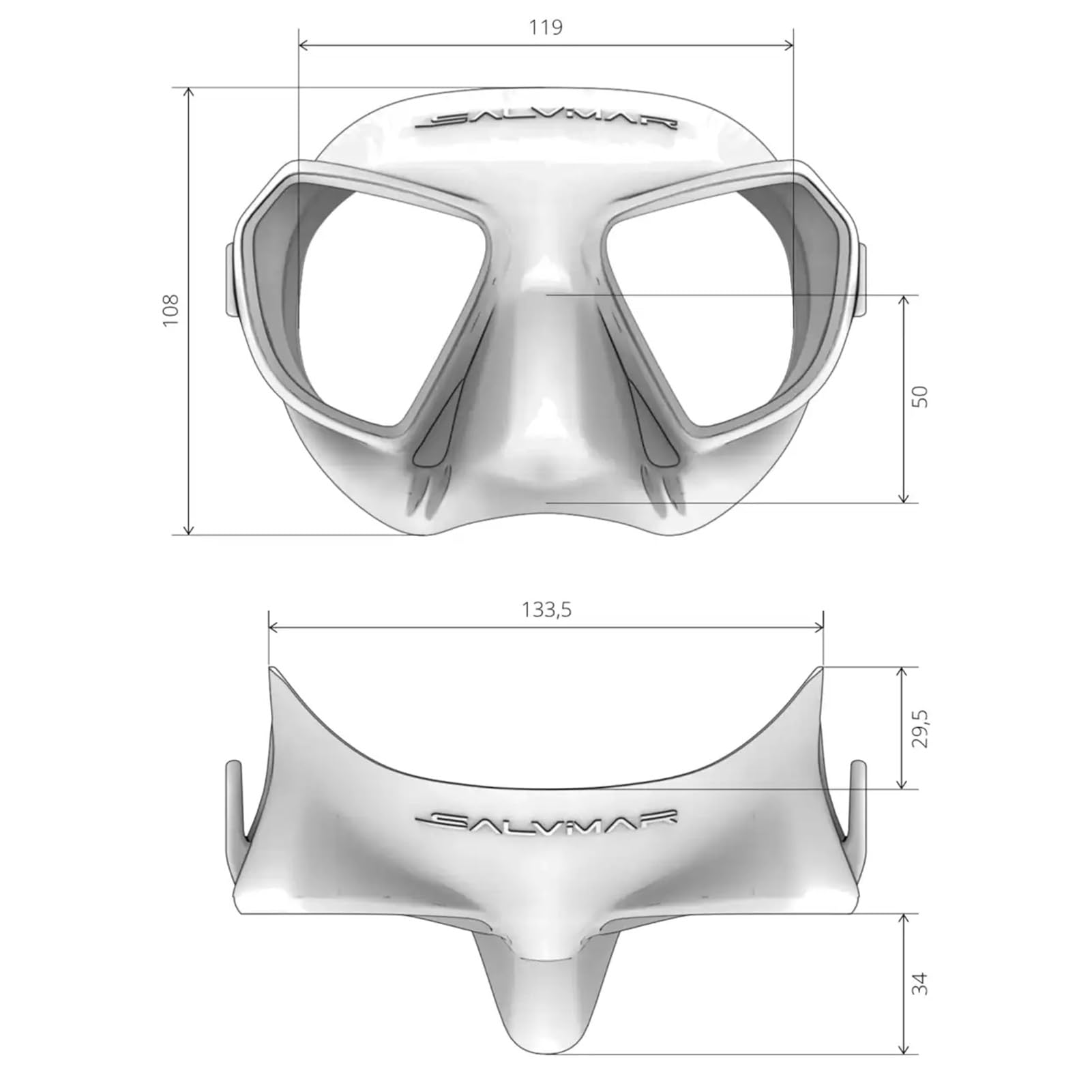 SALVIMAR Máscara unisex Noah antivaho | Máscara duradera ligera ajustable de bajo volumen interno para buceo y pesca submarina con marco moldeado y correa de silicona