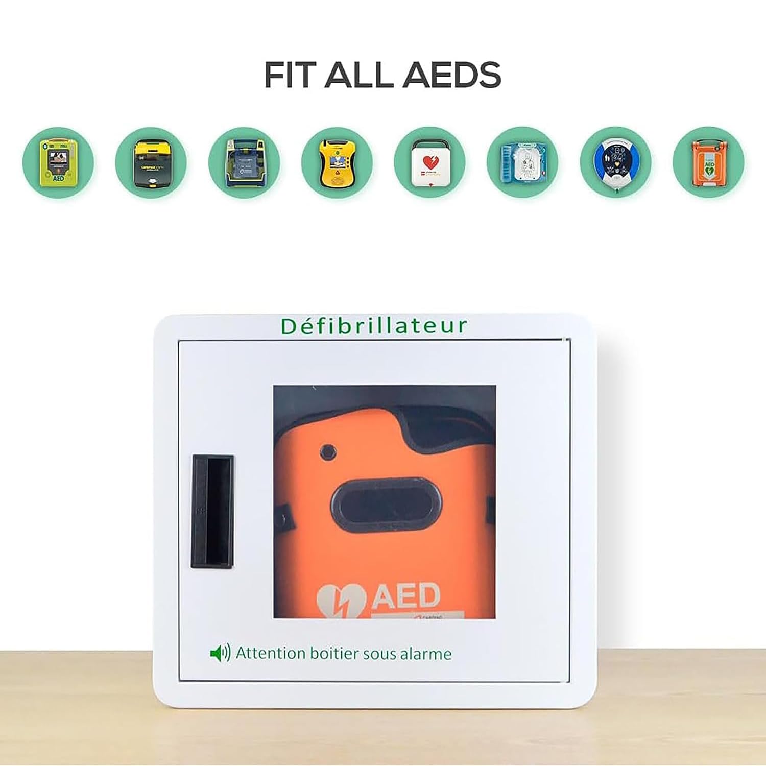 AED-Schrank, Erste-Hilfe-AED-Defibrillator-Aufbewahrungsschrank mit Alarmsystem, passend für die meisten AED-Modelle, für Büro, Pflegeheim, Bus