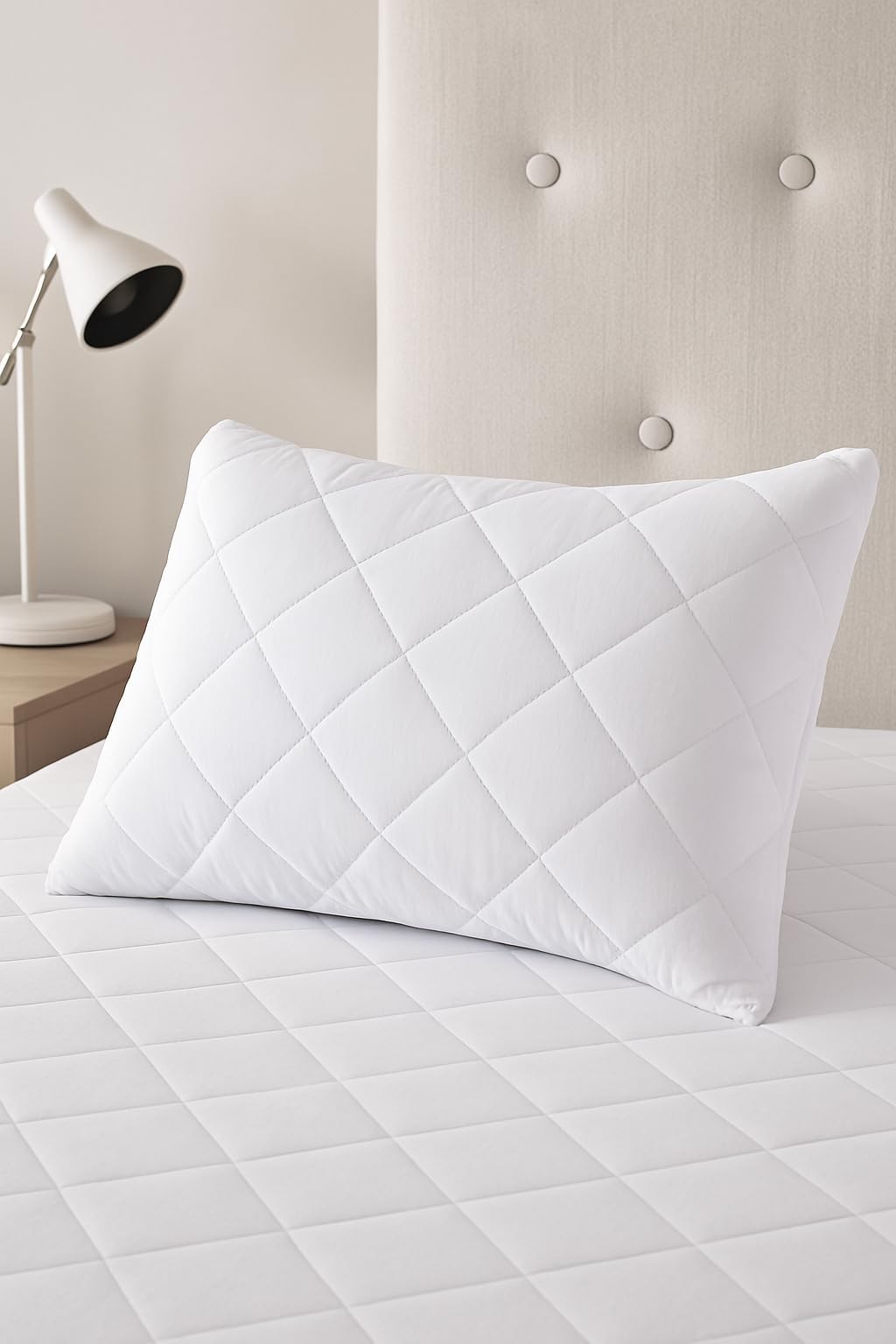 Luxury King Size Quilted Pillow 50 x 75 cm White – Soft Microfiber Filling, Breathable Hypoallergenic Fabric, Medium Support Sleeping Bed Pillow for Home & Hotel – 1 Piece