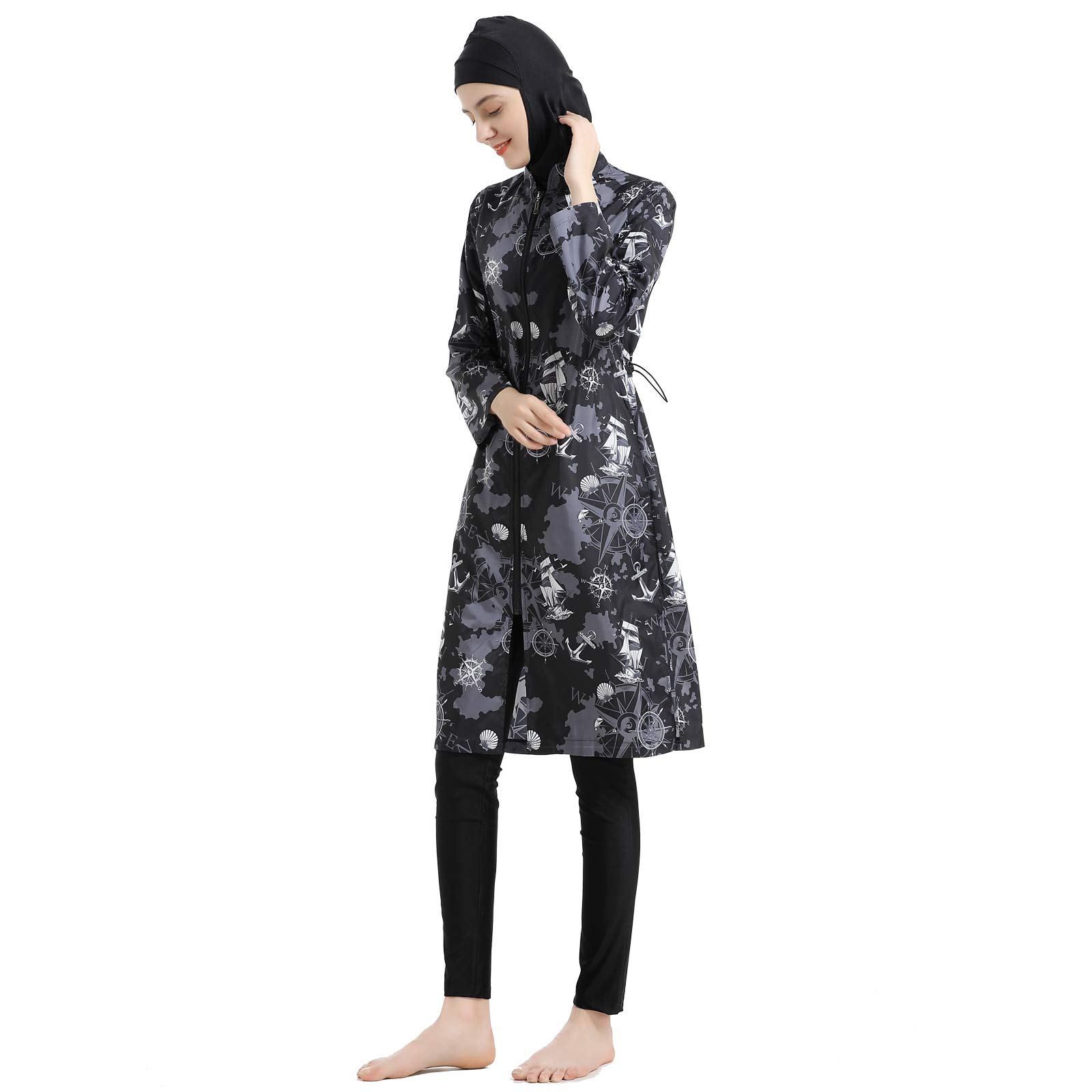 oneforus Costume da Bagno Conservatore Musulmano da Donna Cerniera Allentata Medio Oriente Abbigliamento Sportivo Costume da Bagno Burkini Costume da Bagno 3 Pezzi