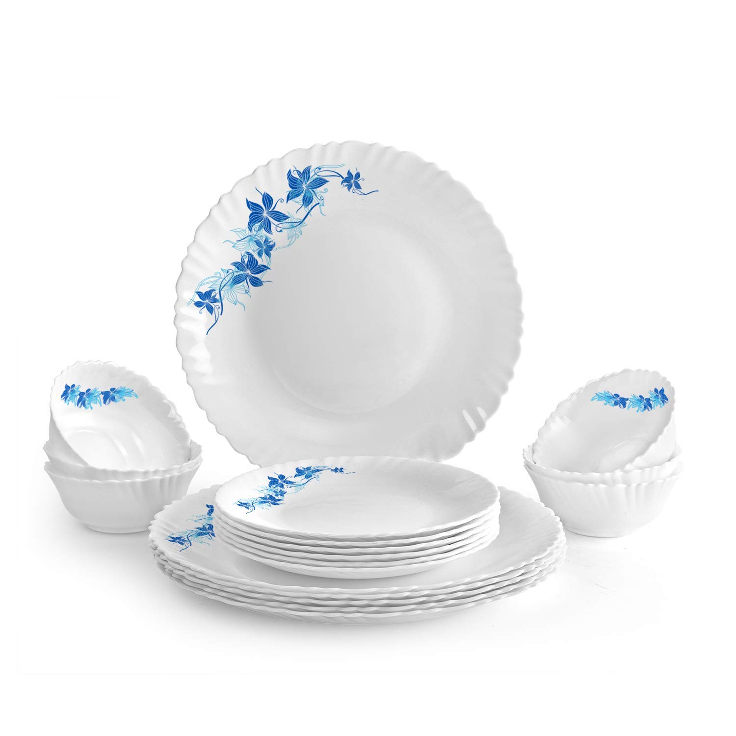 Cello Dazzle Opalware Dinner Set (18 Units, Blue Swirl) (B083XYY17H) Amazon Price History, Amazon Price Tracker
