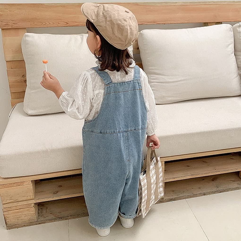 Bimba Salopette di Jeans Bambina Tuta in Denim Cotone da Neonata Carina Salopette in Denim Blu Jeans Salopette Bib Tuta Moda Casual Outfit Regolabile da Bambine 0-4 anni