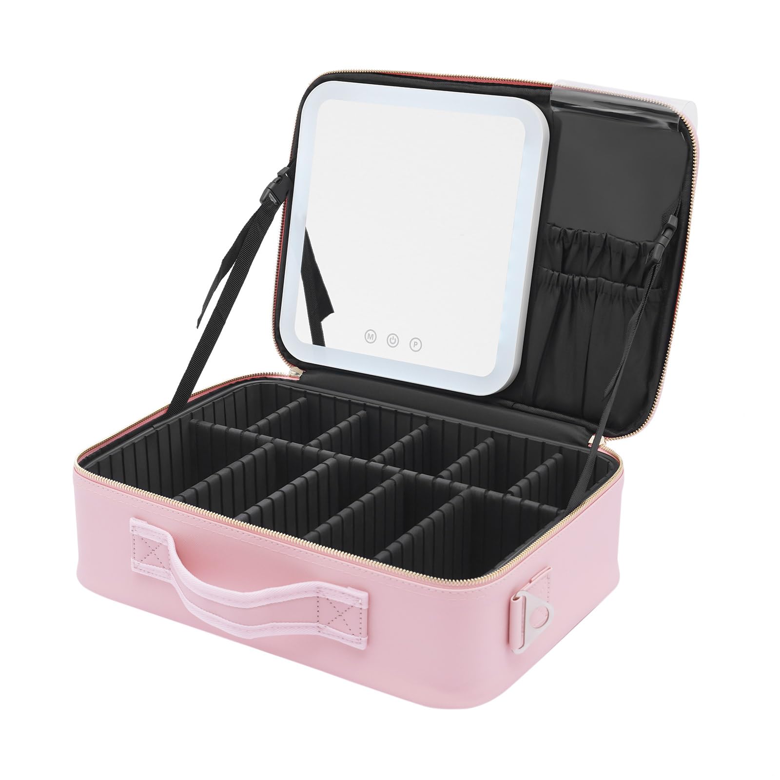 Kosmetiktasche mit Spiegel Rechteckig Make-up Tasche Tragbare mit Lichtern DREI Farben Beleuchtung für Reise für Handtasche Kosmetika Organizer (Rosa)