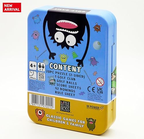 Miniatura 3 de Juego familiar 3 en 1: golf, rompecabezas (20 piezas, tablero de juego de 2 caras), cartas de dominó monstruo (42 cartas) y juego de mini golf de