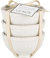 Lenox French Perle Groove Mini Bowls Set of 3 - Rustic Stoneware, Microwave & Dishwasher Safe, White