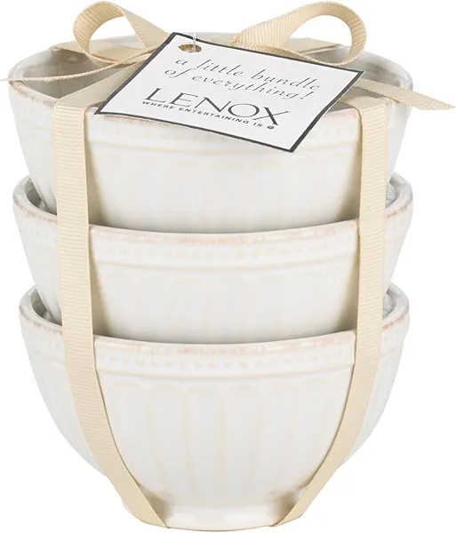 Lenox (858037 ) French Perle Groove Bowls (Set of 3), Mini, White
