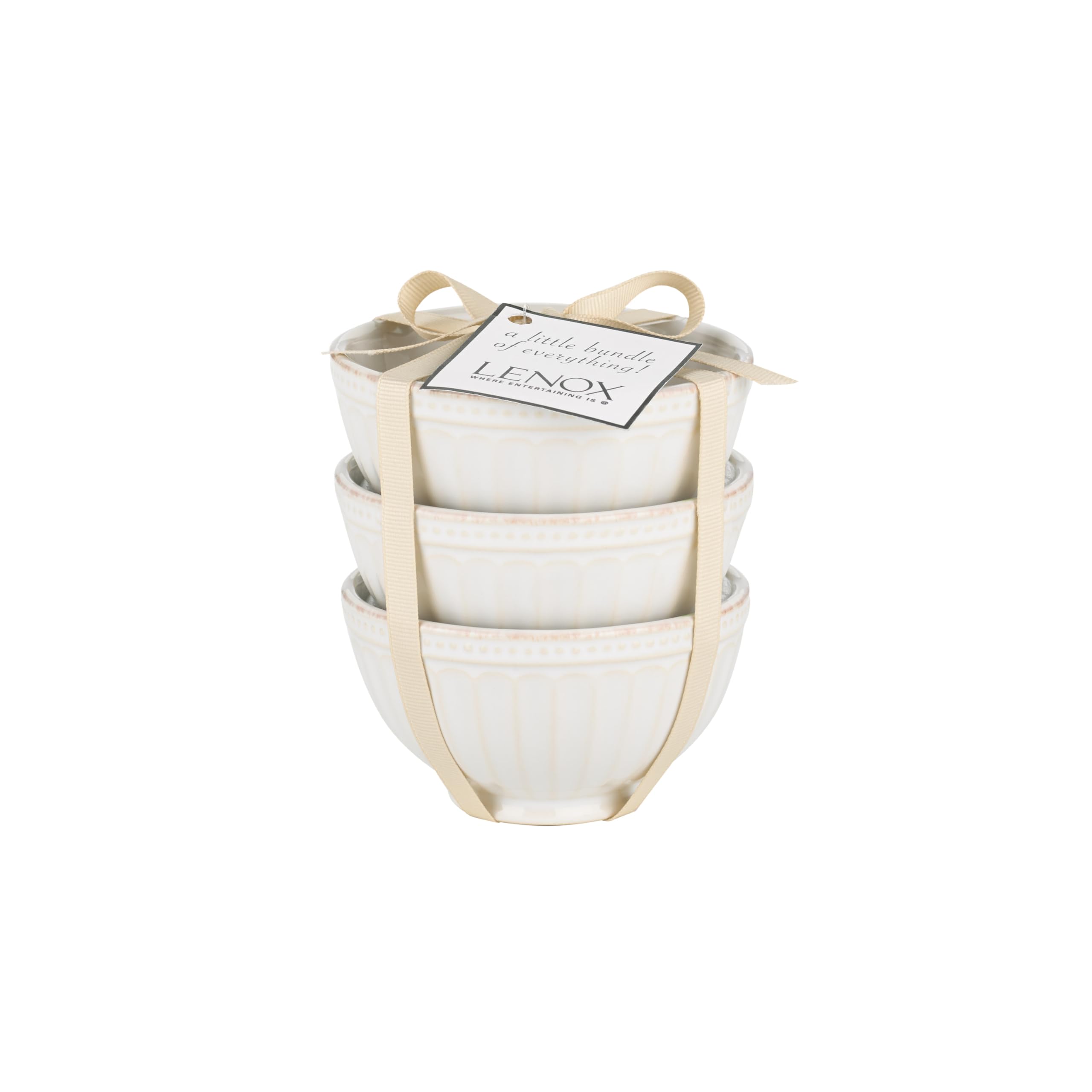 Lenox White French Perle Groove 3Pc Mini Bowl Set, 1.05 LB