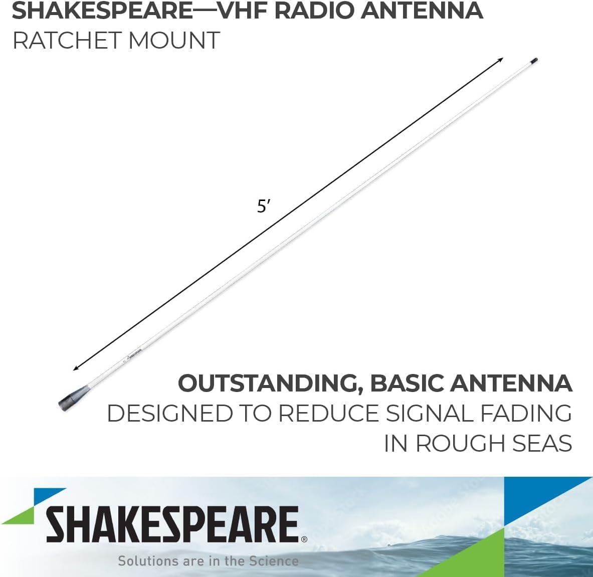 Shakespeare 396-1 5-Foot 50 Watts 3dB Gain VHF Antenna with 15' RG58 Coax Cable and Pl259 Connector, Designed to Reduce Signal Fading in Rough Seas Using Brass and Copper Elements