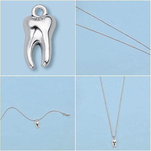 Miniatura 5 de 50 piezas de dijes de dientes de plata antigua, de aleación de dientes sanos, colgantes para colgar adornos para bricolaje, collares, pulseras,