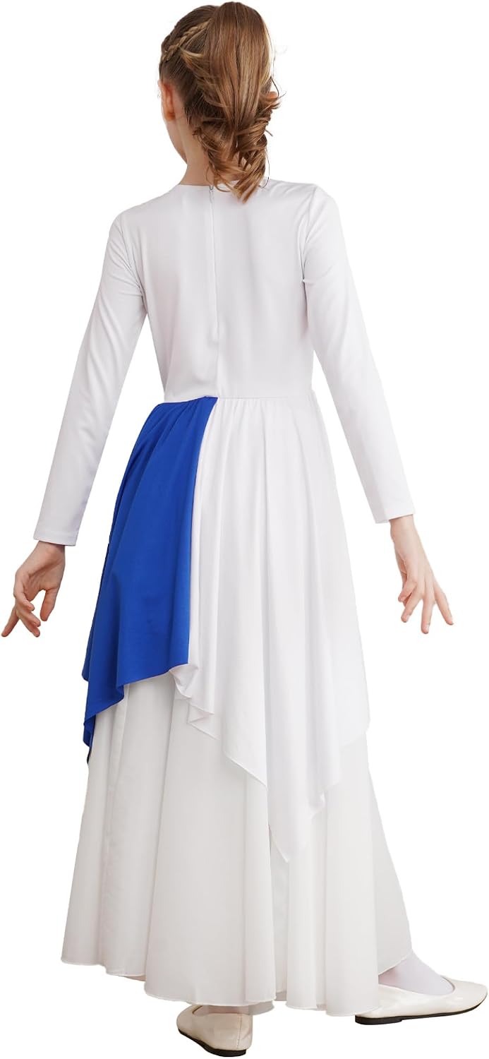 DINORMIN Long Sleeve Praise Dance Dress for Girls Metallic Liturgical Worship Dance Dress Lyrical Praisewear