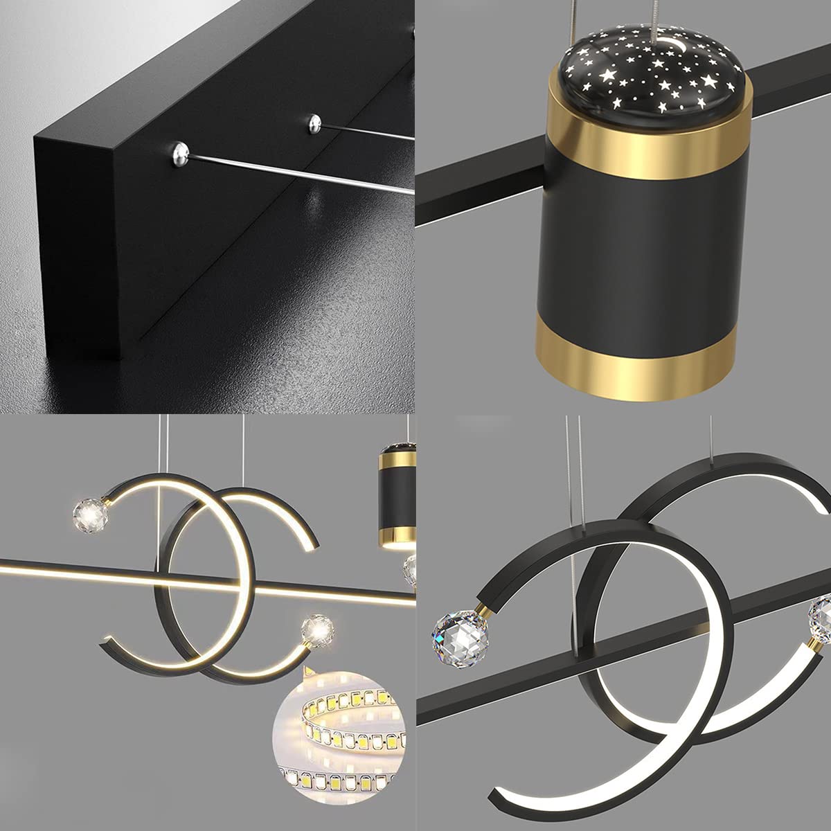 Bellastein Moderne LED Esstisch Hängelampe Neu Entwurf sternenklarer Himmel Pendelleuchte Höhenverstellbar Fernbedienung Hängeleuchte für Esszimmer Wohnzimmer Büro Pendellampe (Schwarz)