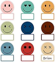 Vista 10 de Whaline 135 calcomanías de sonrisa pastel con nombre de cara, 9 diseños, calcomanías de placa de nombre, lindas calcomanías de decoración de tablón