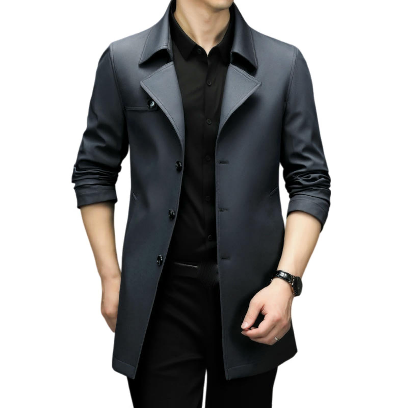 Gabardina de moda para hombre abrigo elegante de longitud media M 8