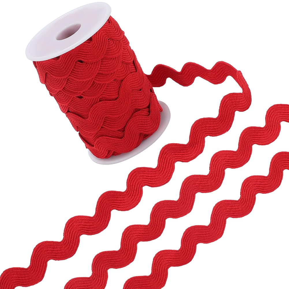 gorgecraft 125 yards red rick rack trim for sewing 12 inch ric rac ribbon polyester rickrack zig zag wave bending fringe lace trim s shaped woven braided fabric with spool for diy crafts wedding