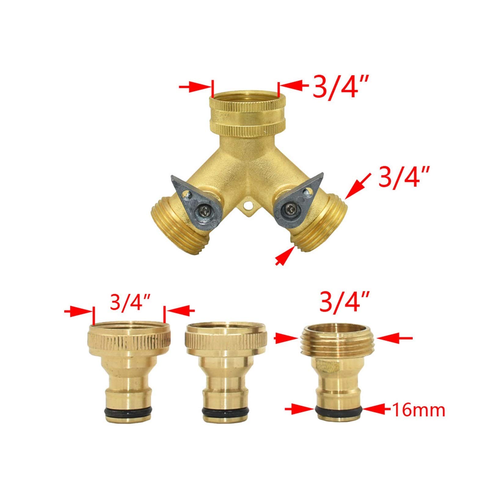 Złącze węża Gartenschlauchverbinder Zubehör Messing 3/4 Zoll 2-portowy Gartenarmatur Y Bewässerungsventilschlauch Wasserverteiler Gartenschlauch Schnellanschluss 1 zestaw (kolor: C)(B)
