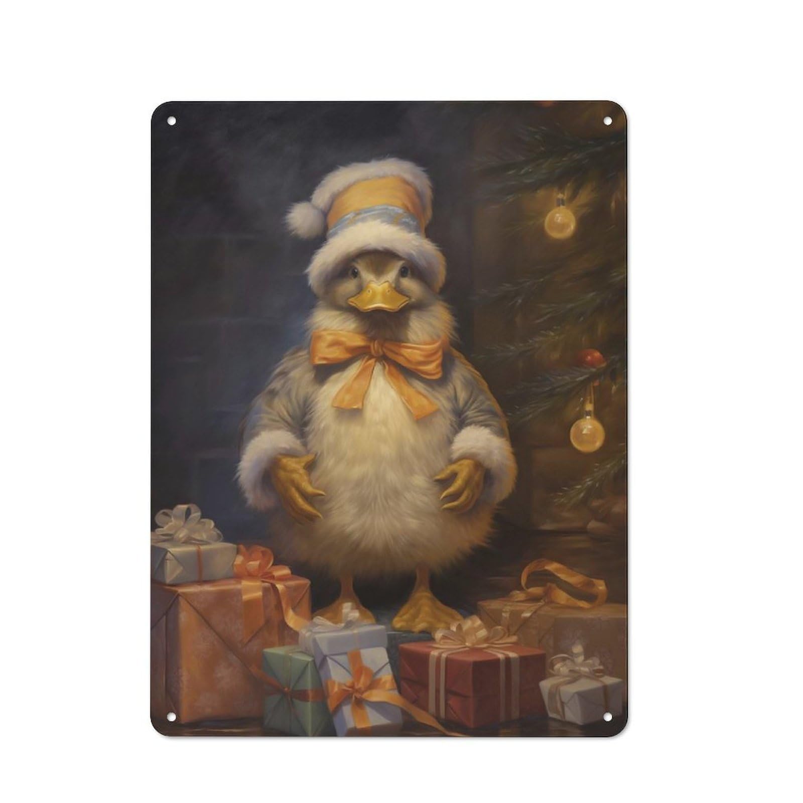 Junmoney Xmas Duck 40X30cm Rustic Metal Sign With For Hobby Room Or Studio, Metal Sign Decor For Hobby Rooms And Studios