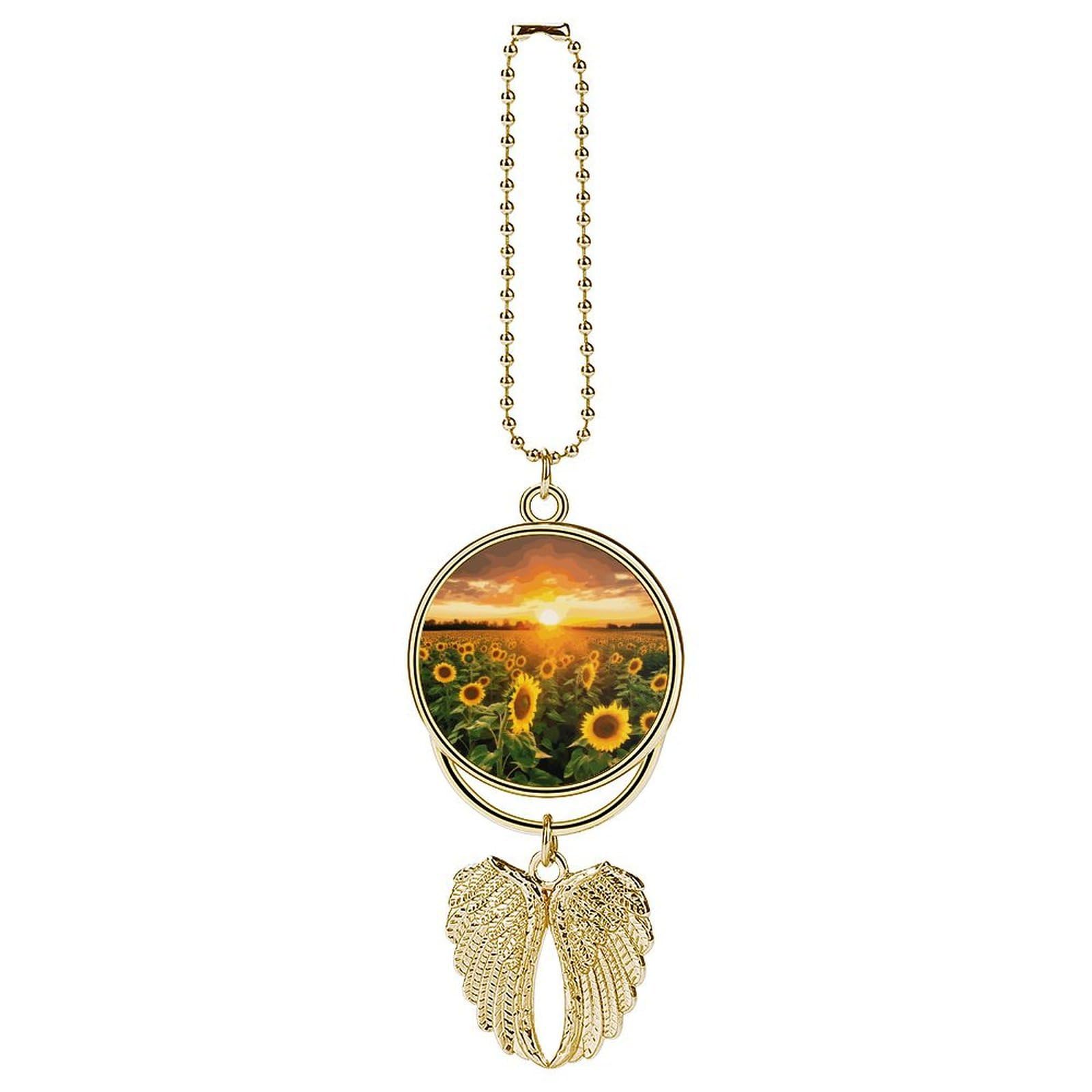 Sunflower Field Sunset Car Pendant Hanging Swing Auto Rear View Mirror Hanging Car Rear View Mirror Charm Truck Hanger Ornament Charm for Car Rear View Mirrors Accessories