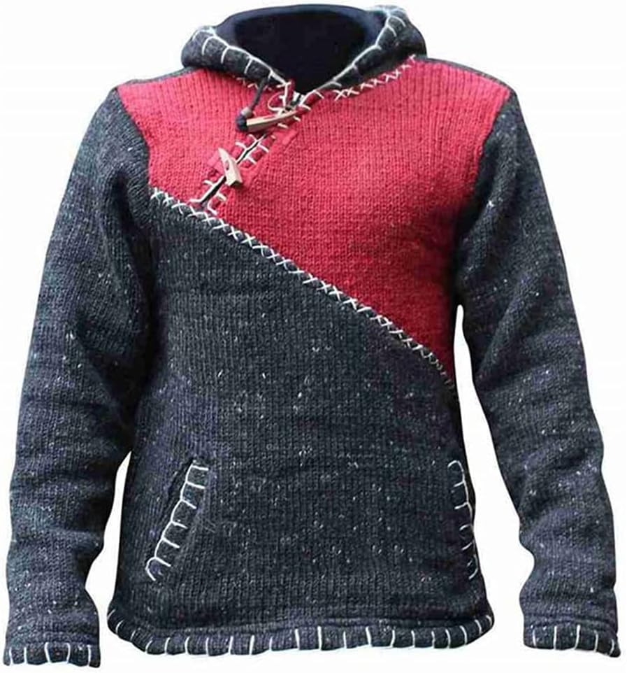 USDBE Autumn Winter Oversized Sweater Men Hooded Sweaters Patchwork Knitted Pullover