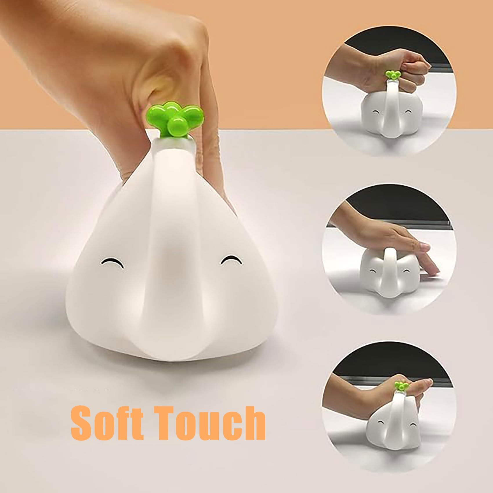 Luz Nocturna Infantil Elefante con Temporizador Recargable Luz de Noche Bebé Brillo Ajustable Lámpara Bebé Nochede de Silicona para Niñas Niños (2 Pieza)