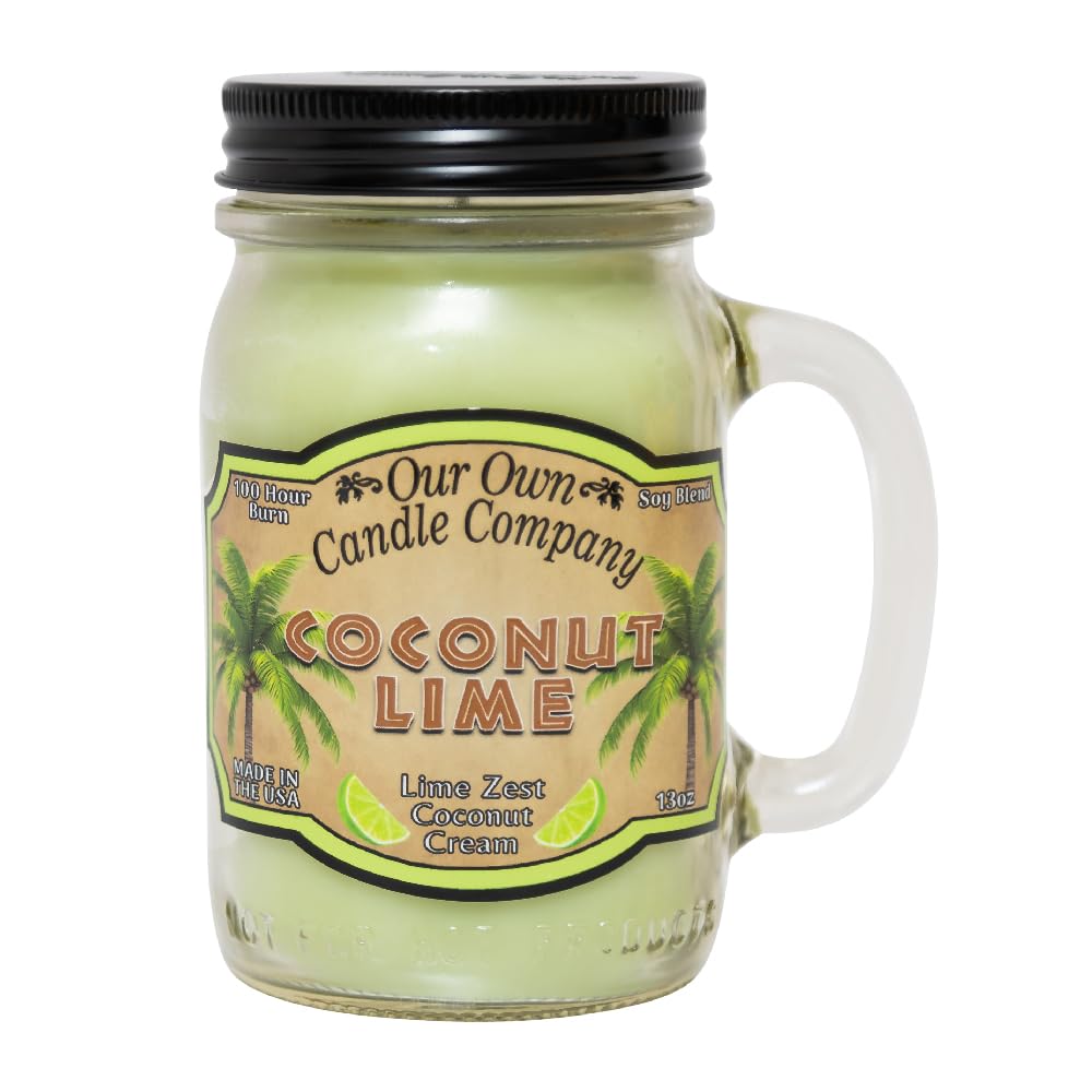 Our Own Candle Company, Coconut Lime Scented Mason Jar Candle, 100 Hour Burn Time,13 Ounces