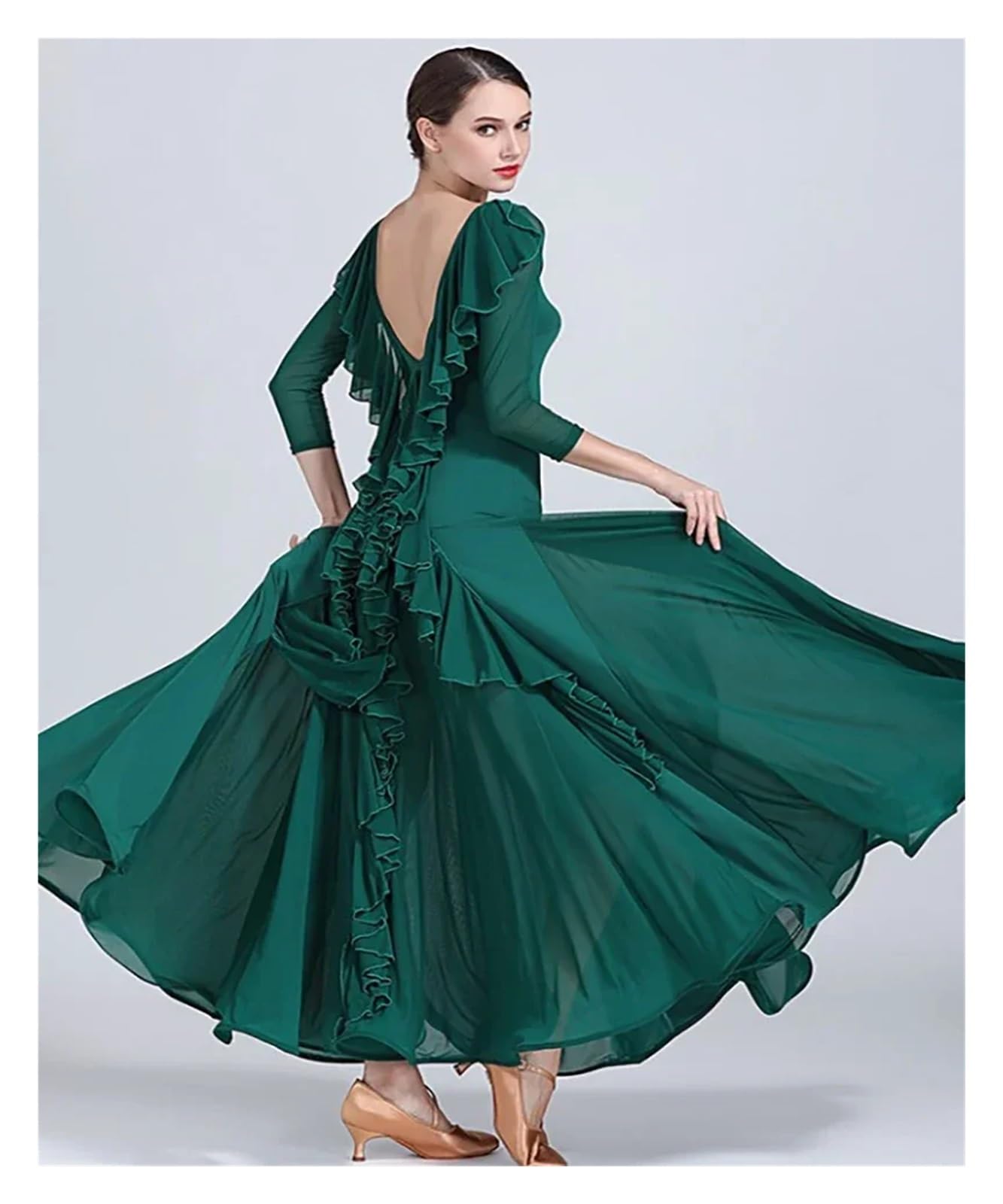 Vestido Flamenco Mujer Vestido De Baile Estándar For Mujer, Con Volantes Y Espalda Descubierta, For Competición Nacional, Ropa De Baile De Salón