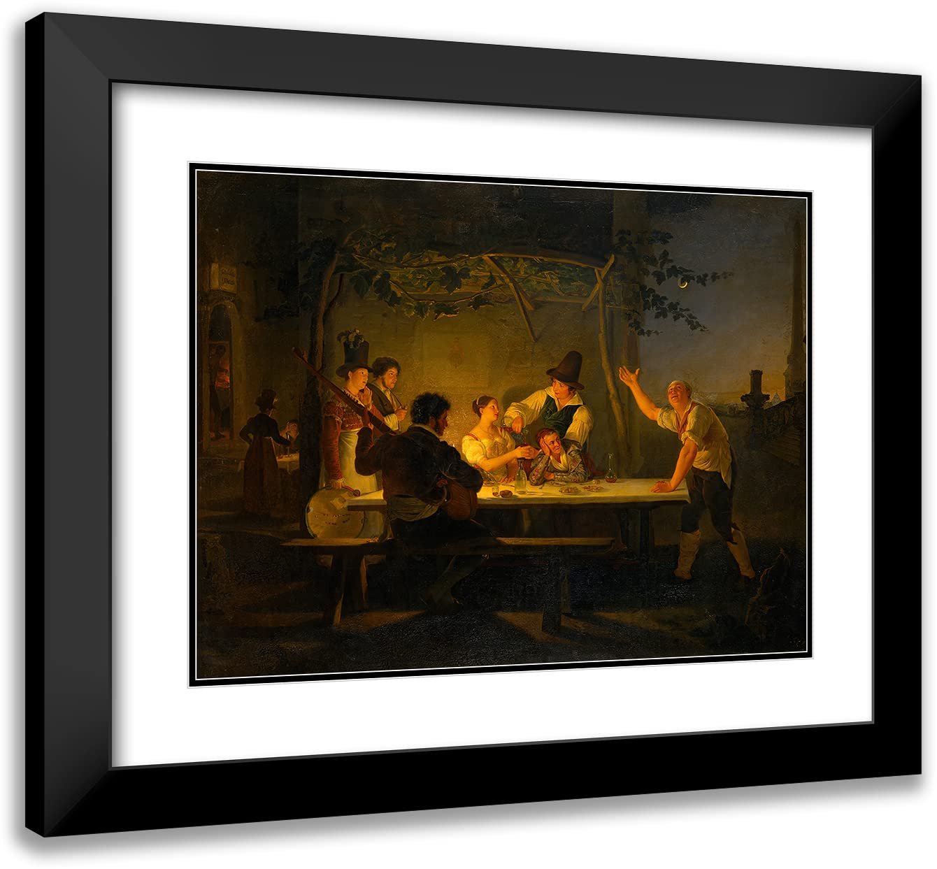 ArtDirect Luigi Fioroni 24x19 Black Modern Frame and Double Matted Museum Art Print Titled - Evening Scene at a Roman Osteria by Trinita Dei Monti (1830)